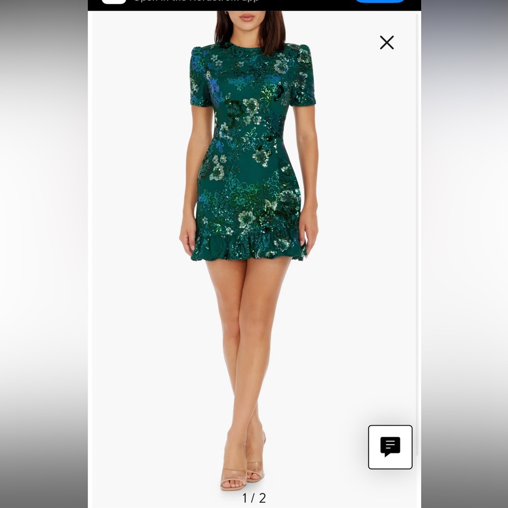 Dress the Population Green Floral Sequin Mini Dress